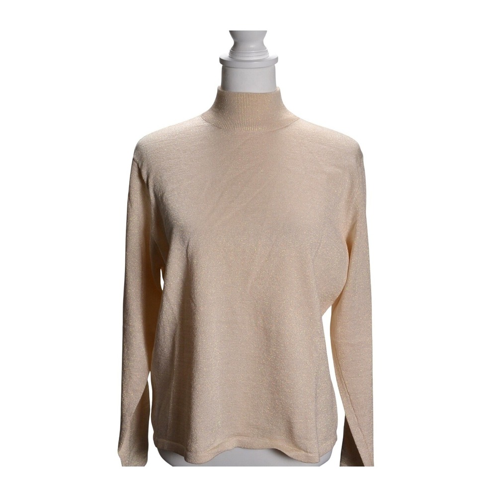 Talbots Womens XL Mock Neck‎ Long Sleeve Sweater Top Silk Metallic Beige